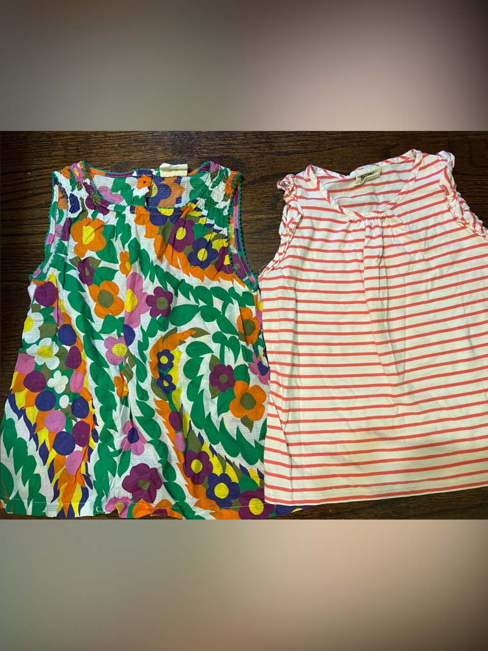 Mini Boden Girls Floral Green Orange Purple Tank & Pink Stripe Top